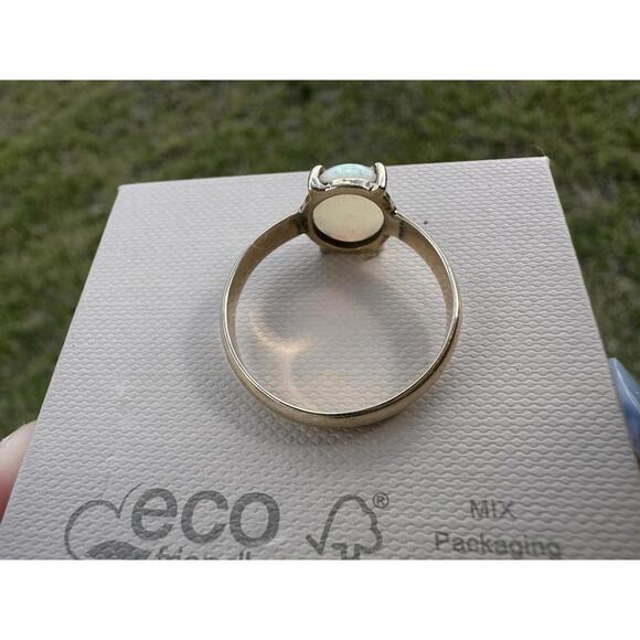 10kt Gold Opal Ring Hand Crafted Pure Australian Opal With All The Colors Size 9 - Picture 8 of 9